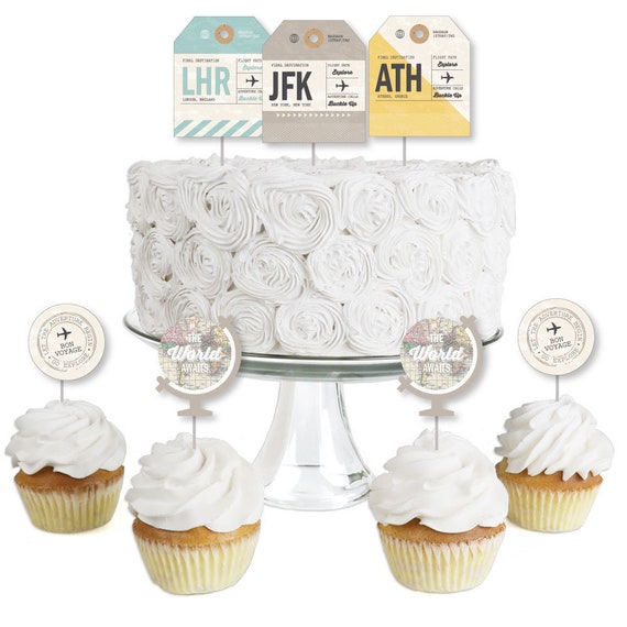 World Awaits - Dessert Cupcake Toppers - Travel Themed Graduation or Retirement Party Clear Treat Picks - World Awaits Party - Set of 24 Il_570xn