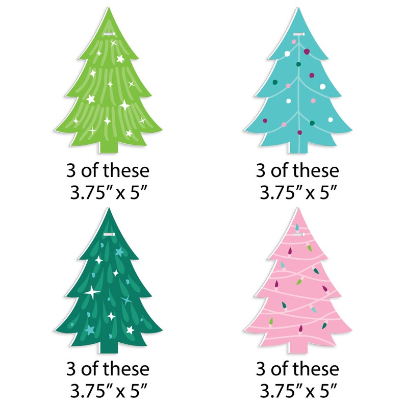 Merry and Bright Trees Colorful Whimsical Christmas Party Decorations Christmas Tree Ornaments Set of 12 image 6