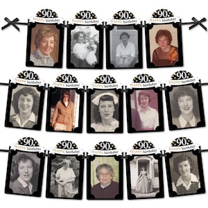 Adult 90th Birthday - Gold - DIY Birthday Party Decor - Picture Display - Photo Banner