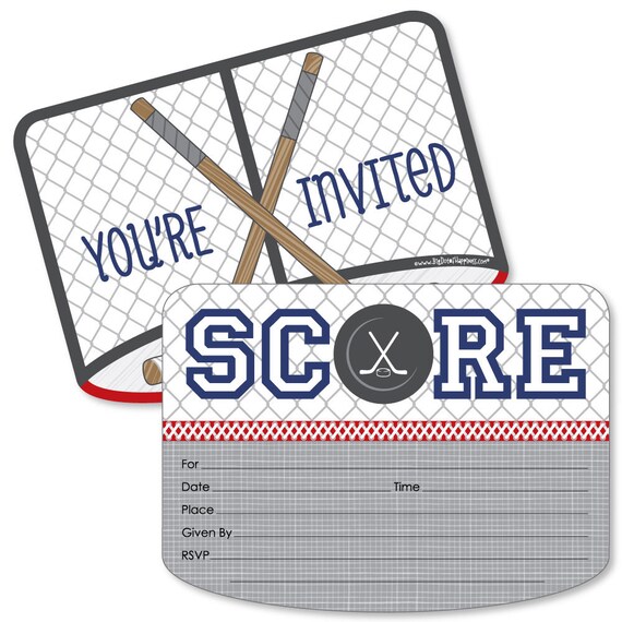 Shoots & Scores! - Hockey - Shaped Fill-in Invitations - Shaped Invitation - Baby Shower or Birthday Party -12 Shaped Invites w/Envelopes Il_570xn