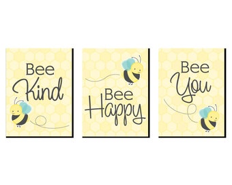 Honey Bee - Kids Room, Nursery & Home Décor - 7.5” x 10” Kids Wall Art - Bedroom Decor - Bee Theme Decorations -Set of 3