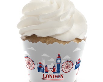 Cheerio, London - British UK Party Decorations - Party Cupcake Wrappers - Set of 12