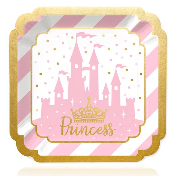 Little Princess Crown with Gold Foil - Pink and Gold Princess Baby Shower or Birthday Party Dinner Plates - 16 ct Il_570xn