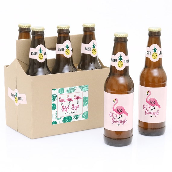 Pink Flamingo Beer Labels - 6 Beer Bottle Labels & 1 Carrier - Let's Flamingle Birthday Party Gift - Pink Flamingo Gifts for Women and Men Il_570xn