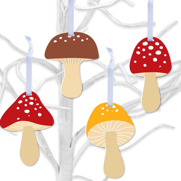 Wild Mushrooms - Red Toadstool Decorations - Tree Ornaments - Set of 12