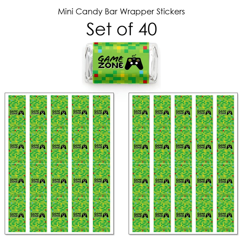 Video Game - Mini Candy Bar Wrapper Stickers - Pixel Game Zone Party or ...