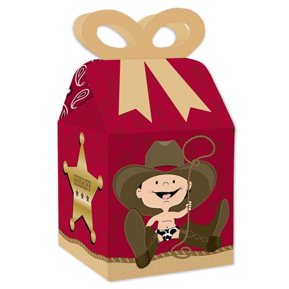 Little Cowboy - Square Favor Gift Boxes - Western Baby Shower or Birthday Party Bow Boxes - Set of 12 Il_570xn