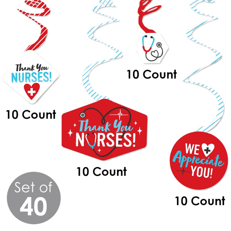 Thank You Nurses Nurse Appreciation Week Hanging Decor Party Decoration Swirls Set of 40 image 4