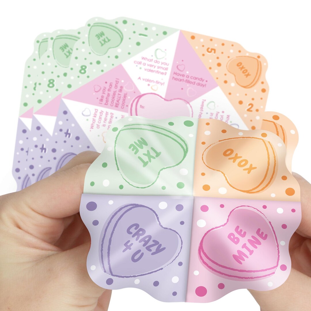 Valentine Hearts Fortune Teller Cootie Catcher Game, Pastel