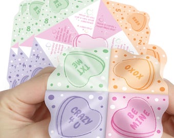 Valentine Hearts Fortune Teller Cootie Catcher Game, Pastel
