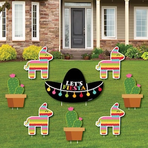Let&#39;s Fiesta Shaped Lawn Decorations - Outdoor Cinco de Mayo Decorations - Mexican Fiesta Party Lawn Ornaments - Shaped Yard Art - 8 Pc.