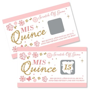 Mis Quince Anos - Birthday Party Scratch Off Game - Quinceanera Birthday Party Game Cards - 15th Birthday Party Scratch Off Games - 22 Count