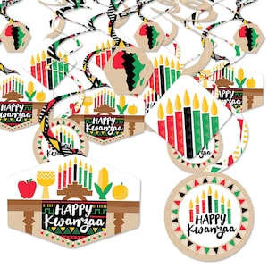 Happy Kwanzaa - African Heritage Holiday Party Decor - Party Decoration Swirls - Set of 40