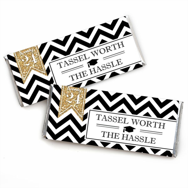 Tassel Worth The Hassle - Gold - Candy Bar Wrapper 2024 Graduation Party Favors - Set of 24