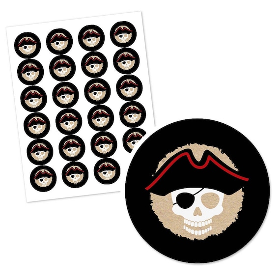 Personalized Beware of Pirates Birthday Party DIY Craft Supplies Pirate Skull Labels 24 per set Circle Sticker Labels