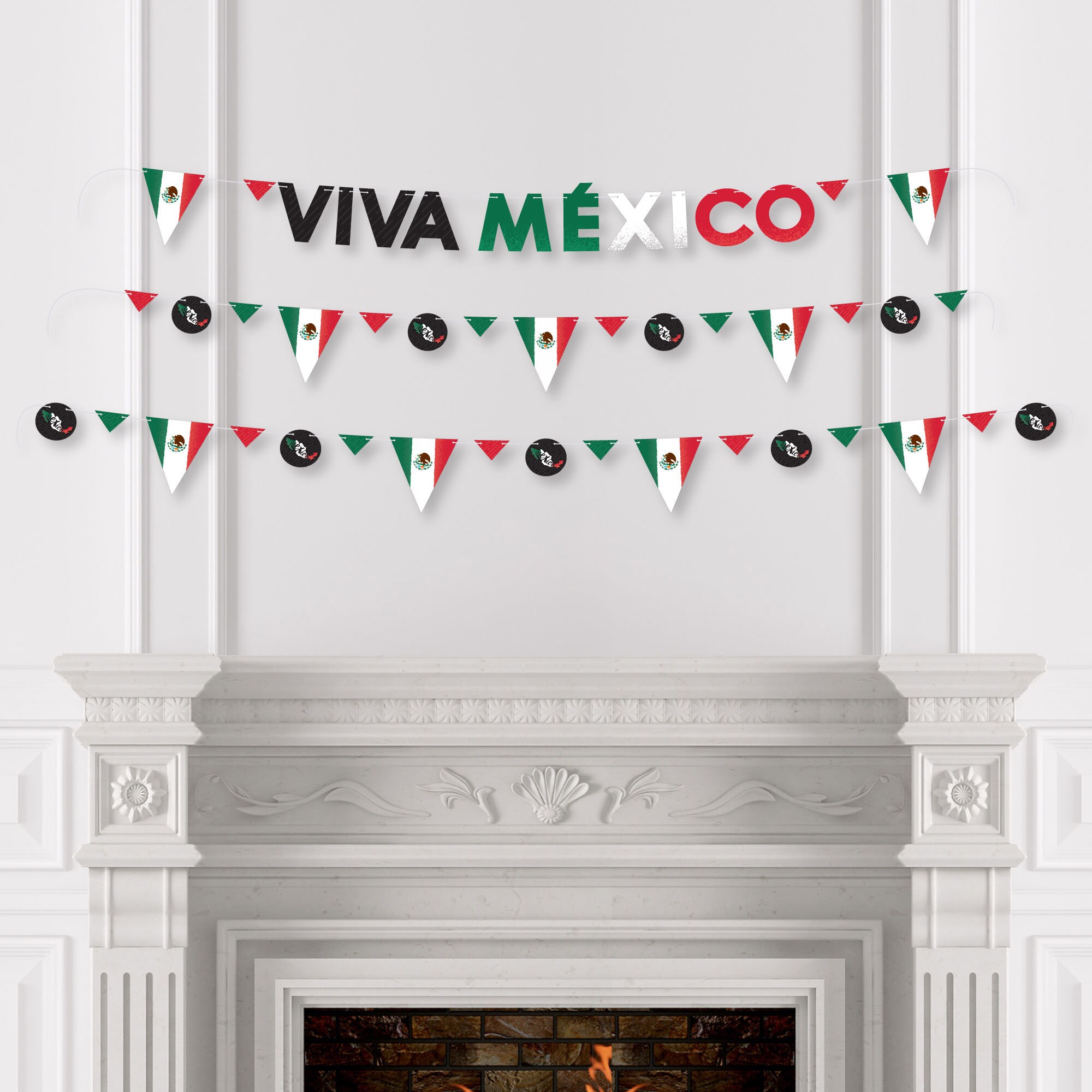 Large Viva Mexico Banner For Fence - 1.6x8.2ft Mexican Independence Day Party Decor