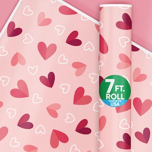 Pink and Red Hearts Valentine&#39;s Day Gift Wrapping Paper Roll, Anniversary Wrapping Paper, Galentine&#39;s Gift Wrapping, 24 in x 7 feet, 1 Roll