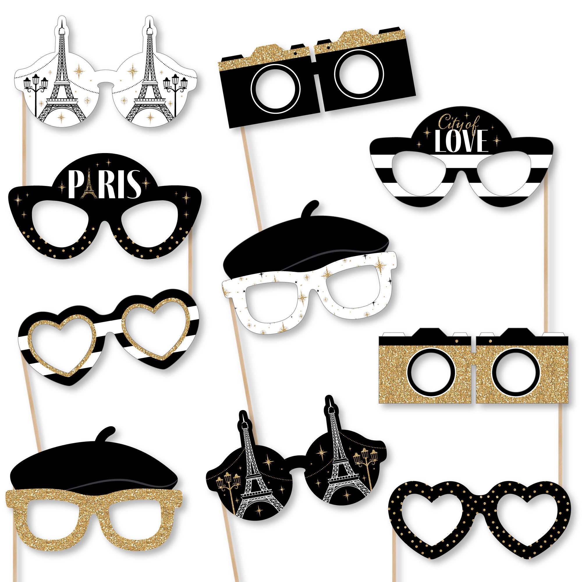 Stars Over Paris Glasses Paper Card Stock Parisian Themed Party Photo Booth Props Kit 10 Count