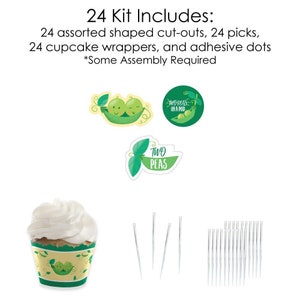 Double the Fun Twins Two Peas in a Pod Cupcake Decoration Baby Shower or First Birthday Cupcake Wrappers and Treat Picks Kit 24 Ct. image 4