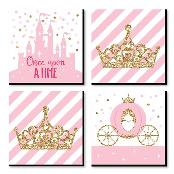 Little Princess Crown - Kids Room, Nursery Décor and Home Décor - 11 x 11 inches Nursery Wall Art - Set of 4 Prints for Baby’s Room