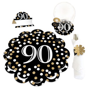 Adult 90th Birthday - Gold - Birthday Party Paper Charger and Table Decorations - Chargerific Kit - Place Setting for 8