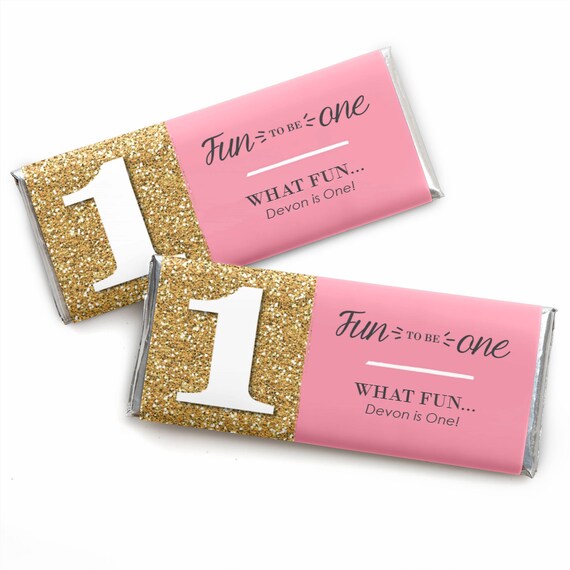 24 Fun To Be One 1st Birthday Girl Custom Candy Bar Wrappers