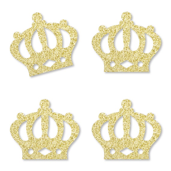 Gold Glitter Prince Crown - No-Mess Real Gold Glitter Cut-Outs - Royal Prince Charming Baby Shower or Birthday Party Confetti - Set of 24 Il_570xn