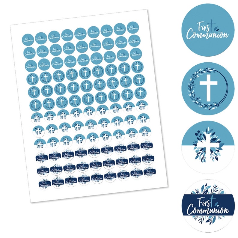 First Communion Blue Elegant Cross Table Toppers - Set Of 15 Centerpiece Sticks For Boy's Religious Party