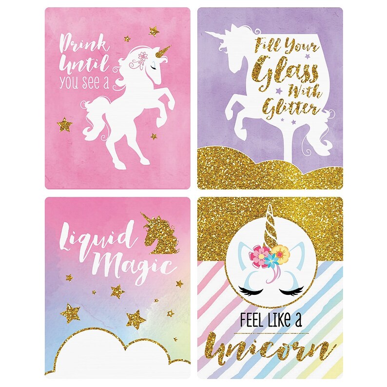 rainbow unicorn wine bottle labels magical unicorn wine etsy