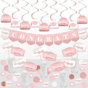 Rose Gold Grad - Graduation Party Supplies Decoration Kit - Decor Galore Party Pack - 51 Pieces