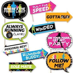 Funny Set The Pace - Running Photo Booth Props - Track Party Photo Booth Prop Kit - Cross Country or Marathon Selfie Photo Props - 10 pc.