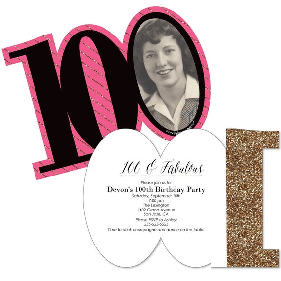 Chic 100th Birthday Pink Black And Gold Invitations