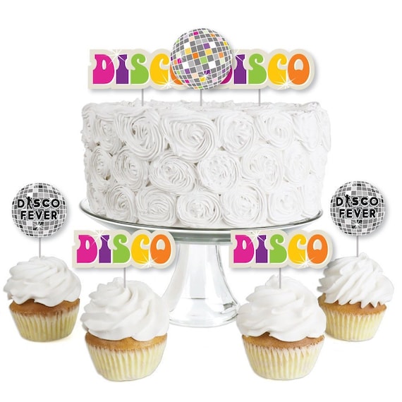 70's Disco - Dessert Cupcake Toppers - 1970's Disco Fever Party or Birthday Party Clear Treat Picks -Best of the 70's Theme Party -Set of 24 Il_570xn