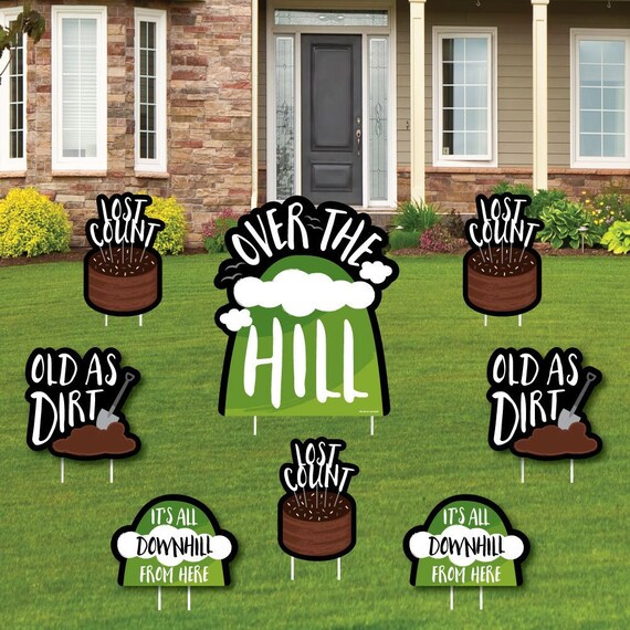 Over The Hill Birthday - Yard Sign and Outdoor Shaped Lawn Decorations - Outdoor Birthday Party Yard Decorations - Old As Dirt Sign - 8 Pc Il_570xn