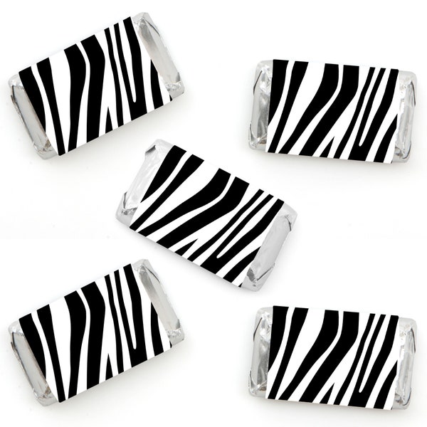 Zebra Print - Mini Candy Bar Wrapper Stickers - Safari Party Small Favors - 40 Count