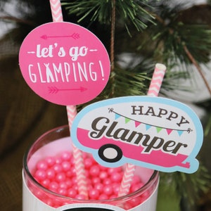 Let's Go Glamping Die-Cut Straw Decorations Camp Glamp Party Paper Cut-Outs & Striped Paper Straws Birthday Party Decor 24 ct. image 6