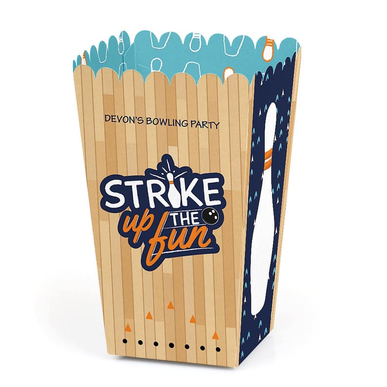 Bowling Party /& Birthday Favor Boxes 12 Pack - Movie Theatre Style Personalized Treat Box Strike Up the Fun Bowling Popcorn Boxes