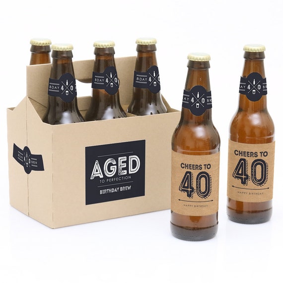 40th Milestone Birthday - Dashingly Aged to Perfection - Decorations for Women and Men - 6 Beer Bottle Labels & 1 Carrier - Gifts for Men Il_570xn