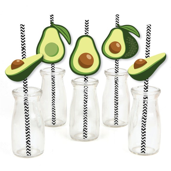 Hello Avocado Die-cut Straw Decorations Fiesta Paper Cut-outs & Striped  Paper Straws Cinco De Mayo Avocado Party 24 Pcs. 