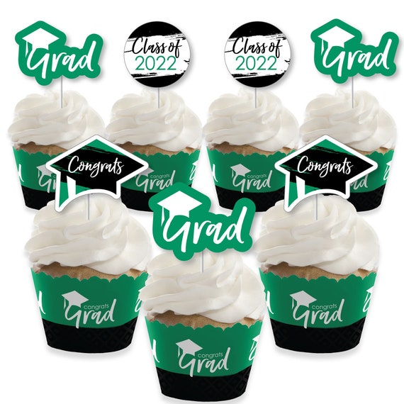 Green Grad - Best is Yet to Come - Cupcake Decoration - 2022 Green Graduation Party Cupcake Wrappers and Treat Picks Kit - Set of 24 Il_570xn