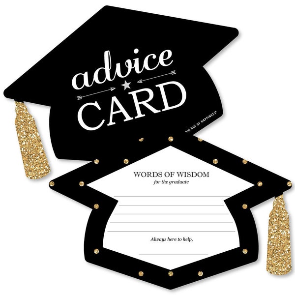 Tassel Worth The Hassle - Gold - Grad Cap Wish Card Graduation Party Activities – Shaped Advice Cards Games – Set of 20