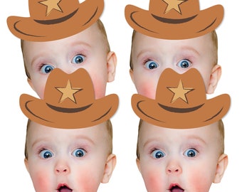 Custom Photo My First Rodeo - Fun Face Decorations DIY Little Cowboy 1st Birthday Party Essentials - Set of 20