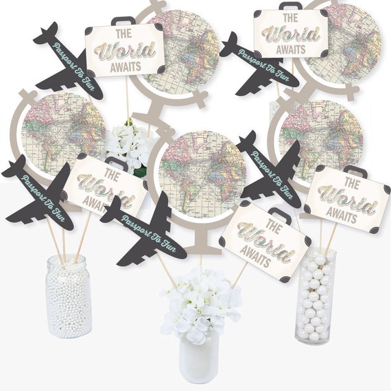 World Awaits - Centerpiece Sticks - Travel Themed Party Table Toppers - Graduation or Retirement Centerpiece Party Supplies - 15 Ct. Il_570xn