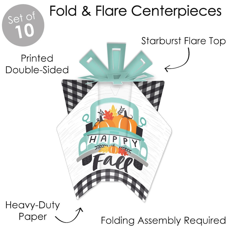 Harvest Pumpkin Party Fold and Flare Centerpieces 10 Count Table Decorations Happy Fall Truck