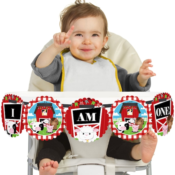 Farm Animals - 1st Birthday - I Am One - First Birthday High Chair Banner - First Birthday Party Decorations