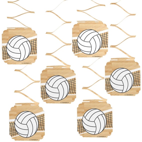 Set Of 6 Bump Set Spike Volleyball Hanging Decorations Party
