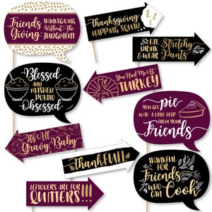 Funny Elegant Thankful for Friends Photo Booth Props - Friendsgiving Thanksgiving Party Photo Booth Prop Kit - 10 Photo Props
