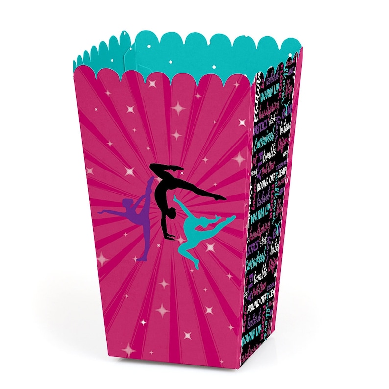 Tumble, Flip & Twirl Gymnastics Birthday Party or Gymnast Party Favor Popcorn Treat Boxes Set of 12 image 1