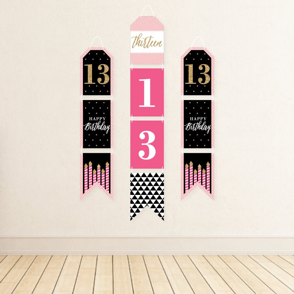 Personalized 13th Birthday Pink Door Banner - 25x40 Inch Customizable Plastic Banner By Partypro