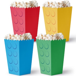 Building Blocks Popcorn Boxes, Assorted Colorful Favor Paper Containers, Building Bricks Birthday Party Treat Boxes - Set of 12
